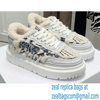 Dior Toile de Jouy Embroidered Natural Shearling Addict Sneakers Blue 2021