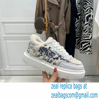 Dior Toile de Jouy Embroidered Natural Shearling Addict Sneakers Blue 2021