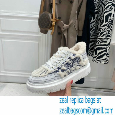 Dior Toile de Jouy Embroidered Natural Shearling Addict Sneakers Blue 2021 - Click Image to Close