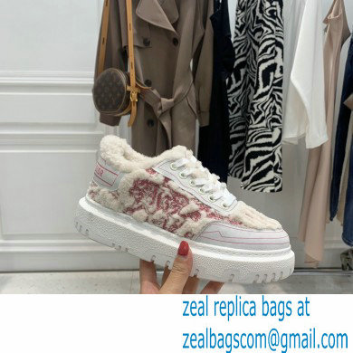 Dior Toile de Jouy Embroidered Natural Shearling Addict Sneakers Pink 2021