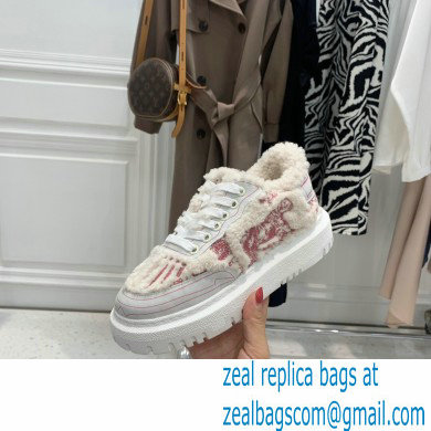 Dior Toile de Jouy Embroidered Natural Shearling Addict Sneakers Pink 2021 - Click Image to Close