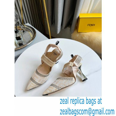 FENDI COLIBRÌ High-heel FF Beaded Slingbacks Beige 2021 - Click Image to Close