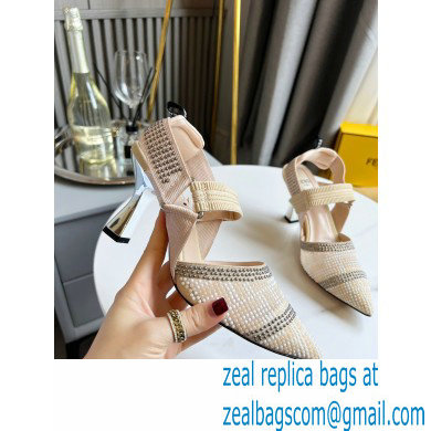 FENDI COLIBRÌ High-heel FF Beaded Slingbacks Beige 2021