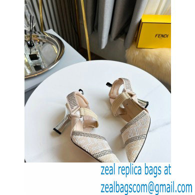 FENDI COLIBRÌ High-heel FF Beaded Slingbacks Beige 2021 - Click Image to Close