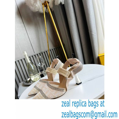 FENDI COLIBRÌ High-heel FF Beaded Slingbacks Beige 2021