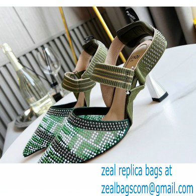 FENDI COLIBRÌ High-heel FF Beaded Slingbacks Green 2021