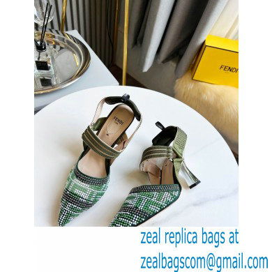 FENDI COLIBRÌ High-heel FF Beaded Slingbacks Green 2021 - Click Image to Close