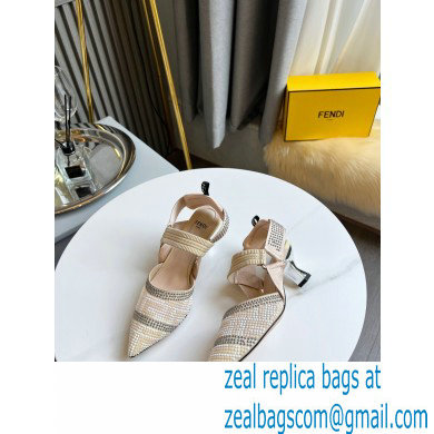 FENDI COLIBRÌ Medium-heel FF Beaded Slingbacks Beige 2021 - Click Image to Close