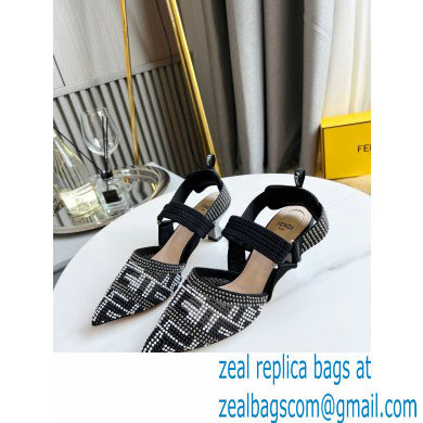 FENDI COLIBRÌ Medium-heel FF Beaded Slingbacks Black 2021 - Click Image to Close