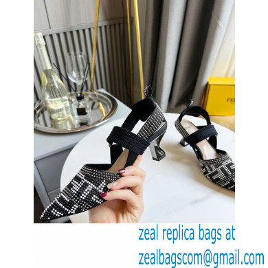 FENDI COLIBRÌ Medium-heel FF Beaded Slingbacks Black 2021 - Click Image to Close