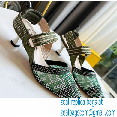 FENDI COLIBRÌ Medium-heel FF Beaded Slingbacks Green 2021