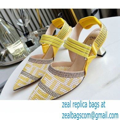 FENDI COLIBRÌ Medium-heel FF Beaded Slingbacks Yellow 2021