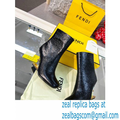 FENDI FIRST Leather High-heeled Boots Ostrich Pattern Black 2021