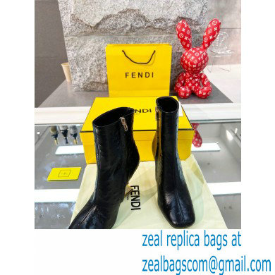 FENDI FIRST Leather High-heeled Boots Ostrich Pattern Black 2021