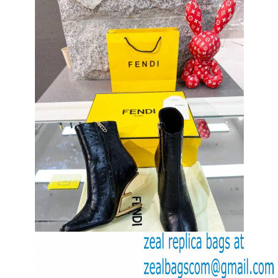 FENDI FIRST Leather High-heeled Boots Ostrich Pattern Black 2021