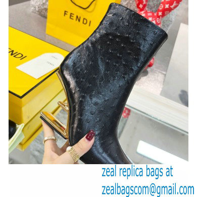 FENDI FIRST Leather High-heeled Boots Ostrich Pattern Black 2021