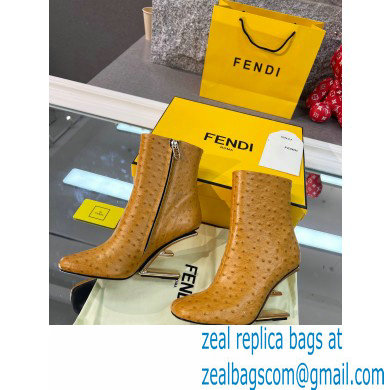 FENDI FIRST Leather High-heeled Boots Ostrich Pattern Brown 2021 - Click Image to Close