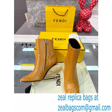 FENDI FIRST Leather High-heeled Boots Ostrich Pattern Brown 2021