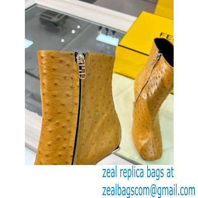 FENDI FIRST Leather High-heeled Boots Ostrich Pattern Brown 2021