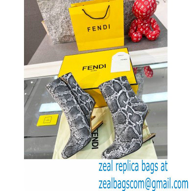 FENDI FIRST Leather High-heeled Boots Python Pattern Gray 2021 - Click Image to Close