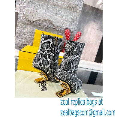 FENDI FIRST Leather High-heeled Boots Python Pattern Gray 2021 - Click Image to Close