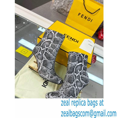 FENDI FIRST Leather High-heeled Boots Python Pattern Gray 2021