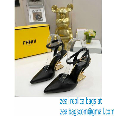 FENDI FIRST Leather High-heeled Sandals Black with Ankle Strap 2021