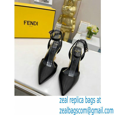 FENDI FIRST Leather High-heeled Sandals Black with Ankle Strap 2021