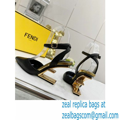 FENDI FIRST Leather High-heeled Sandals Black with Ankle Strap 2021