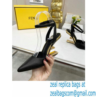 FENDI FIRST Leather High-heeled Sandals Black with Ankle Strap 2021