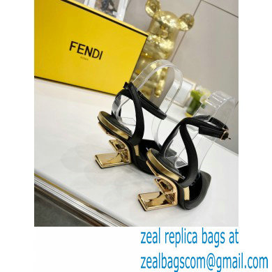FENDI FIRST Leather High-heeled Sandals Black with Ankle Strap 2021 - Click Image to Close