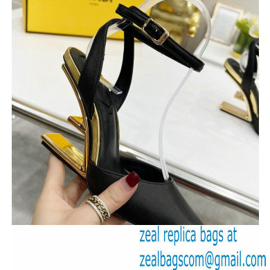 FENDI FIRST Leather High-heeled Sandals Black with Ankle Strap 2021