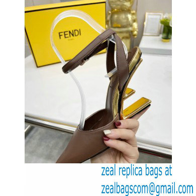 FENDI FIRST Leather High-heeled Sandals Coffee with Ankle Strap 2021 - Click Image to Close