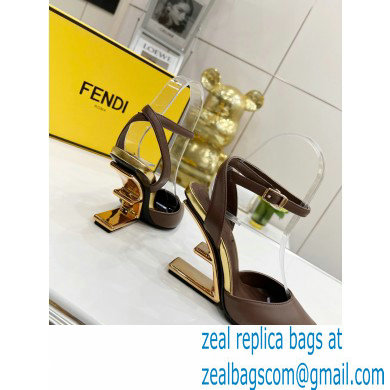 FENDI FIRST Leather High-heeled Sandals Coffee with Ankle Strap 2021