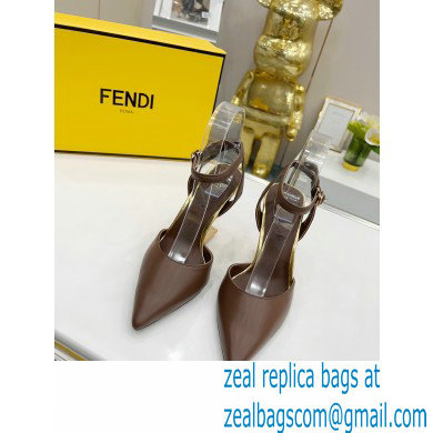 FENDI FIRST Leather High-heeled Sandals Coffee with Ankle Strap 2021 - Click Image to Close