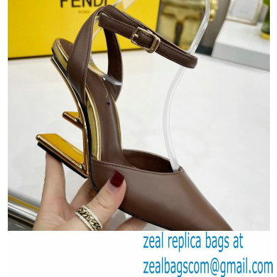 FENDI FIRST Leather High-heeled Sandals Coffee with Ankle Strap 2021