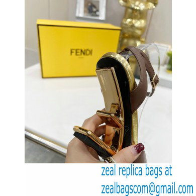 FENDI FIRST Leather High-heeled Sandals Coffee with Ankle Strap 2021