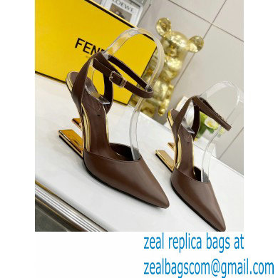 FENDI FIRST Leather High-heeled Sandals Coffee with Ankle Strap 2021 - Click Image to Close