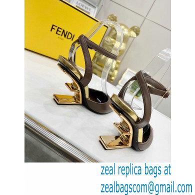 FENDI FIRST Leather High-heeled Sandals Coffee with Ankle Strap 2021