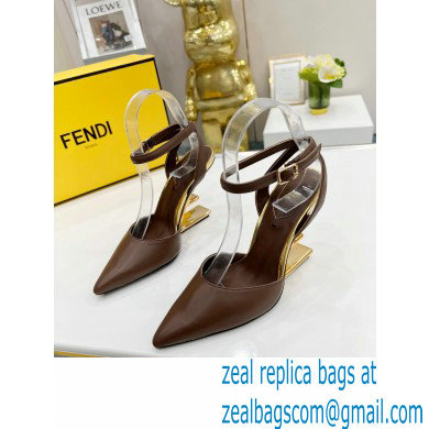 FENDI FIRST Leather High-heeled Sandals Coffee with Ankle Strap 2021 - Click Image to Close