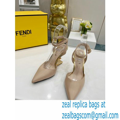 FENDI FIRST Leather High-heeled Sandals Nude with Ankle Strap 2021