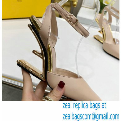 FENDI FIRST Leather High-heeled Sandals Nude with Ankle Strap 2021