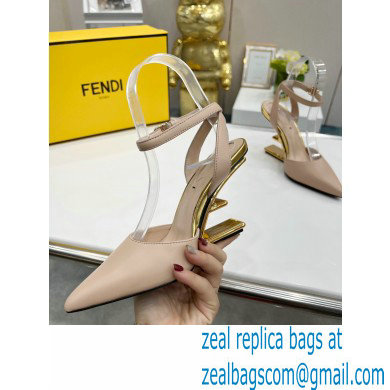 FENDI FIRST Leather High-heeled Sandals Nude with Ankle Strap 2021