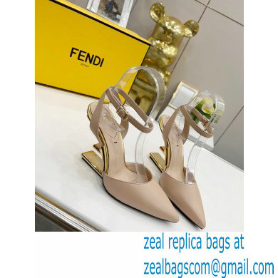 FENDI FIRST Leather High-heeled Sandals Nude with Ankle Strap 2021