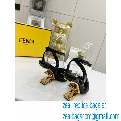 FENDI FIRST Leather High-heeled Sandals Sequins Black with Ankle Strap 2021 - Click Image to Close