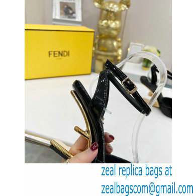 FENDI FIRST Leather High-heeled Sandals Sequins Black with Ankle Strap 2021