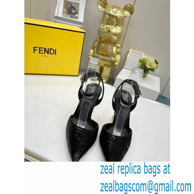 FENDI FIRST Leather High-heeled Sandals Sequins Black with Ankle Strap 2021 - Click Image to Close