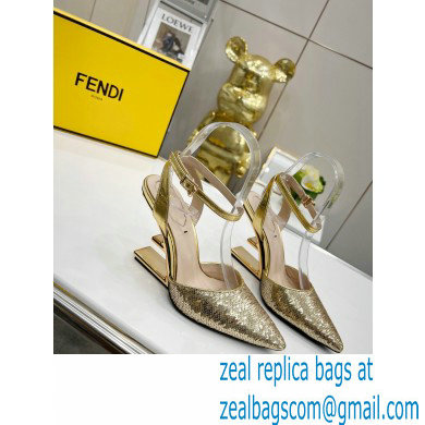 FENDI FIRST Leather High-heeled Sandals Sequins Gold with Ankle Strap 2021 - Click Image to Close