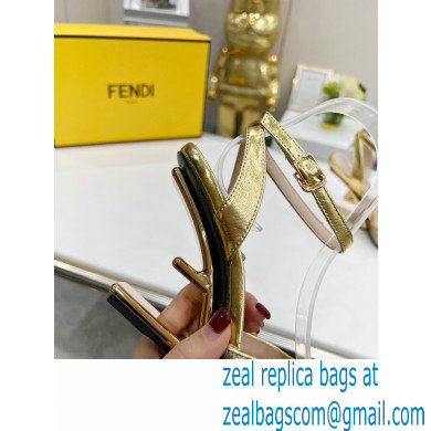 FENDI FIRST Leather High-heeled Sandals Sequins Gold with Ankle Strap 2021