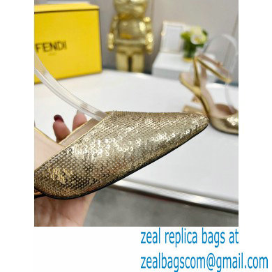 FENDI FIRST Leather High-heeled Sandals Sequins Gold with Ankle Strap 2021 - Click Image to Close